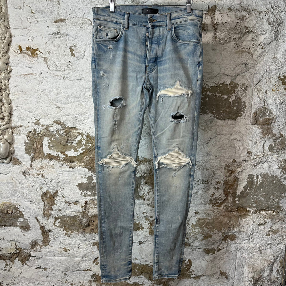 Amiri MX1 Cream Suede Blue Denim Jeans Sz 30