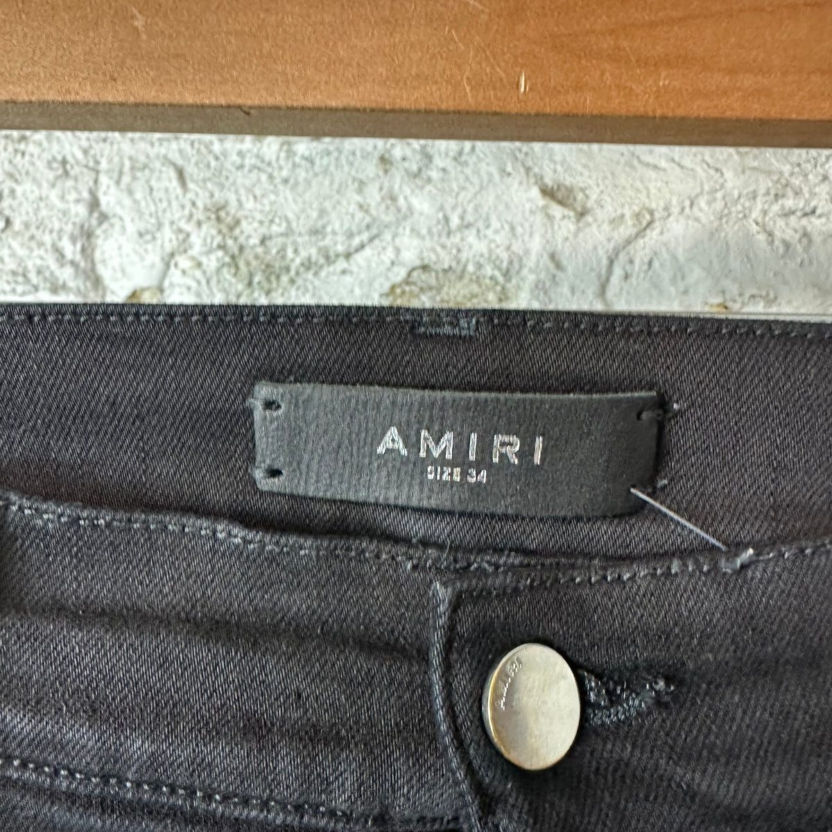 Amiri MX1 Black Leather Black Denim Jeans Sz 34