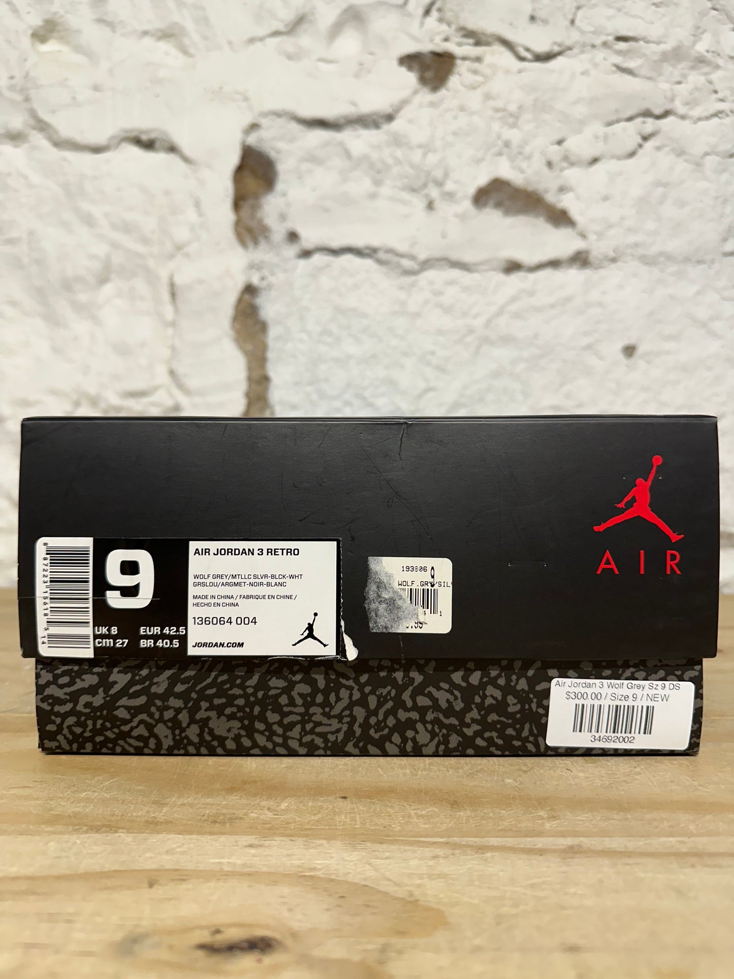 Air Jordan 3 Wolf Grey Sz 9 DS
