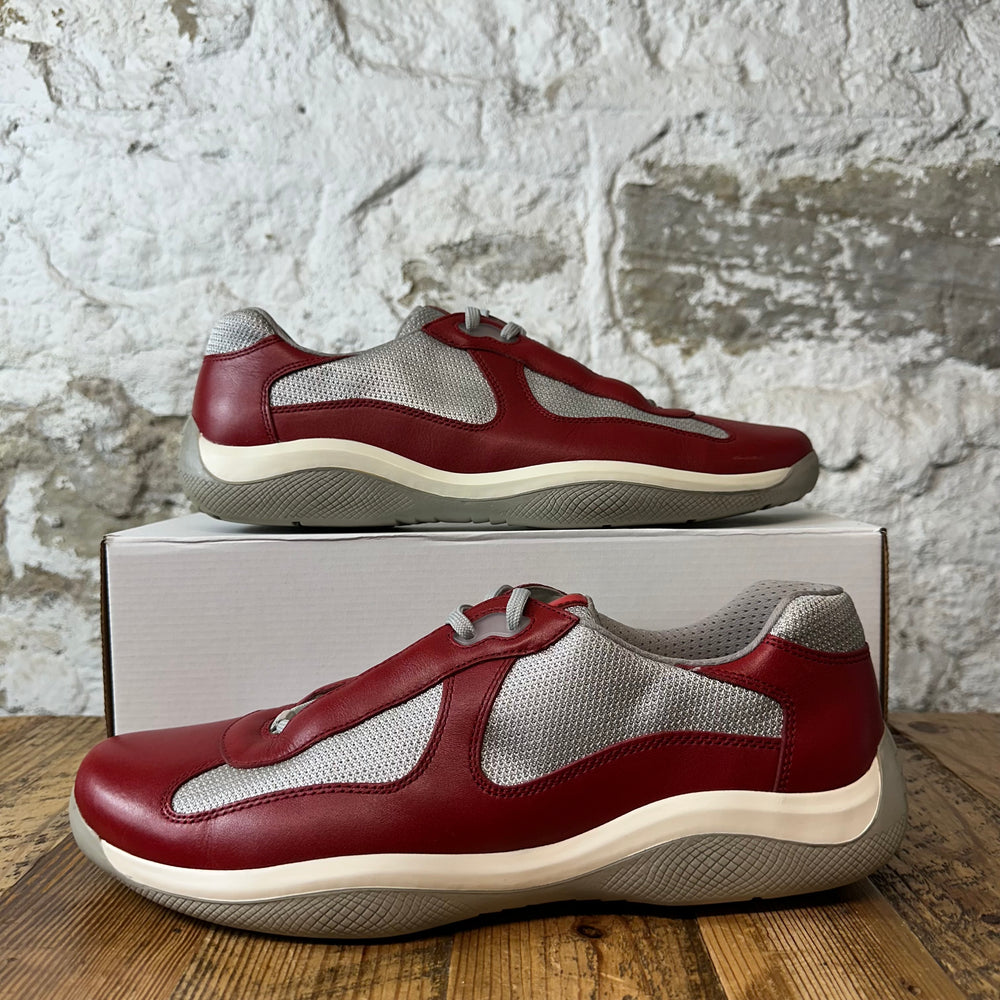 Prada Americas Cup Vintage Red Leather Grey Sneaker Sz 11