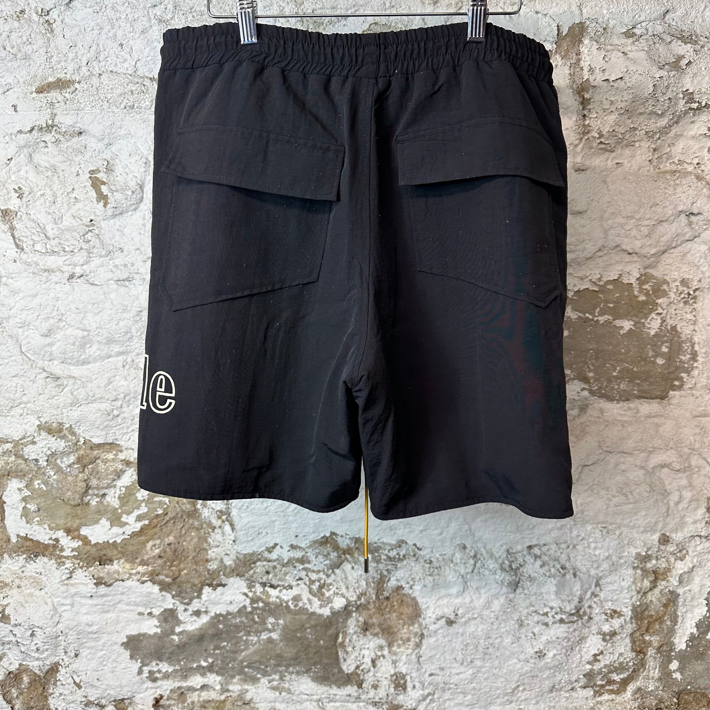 Rhude White Spellout Black Nylon Shorts Sz XL