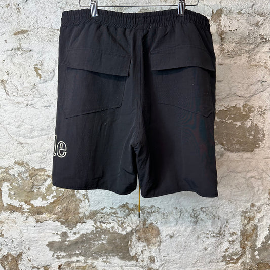 Rhude White Spellout Black Nylon Shorts Sz XL