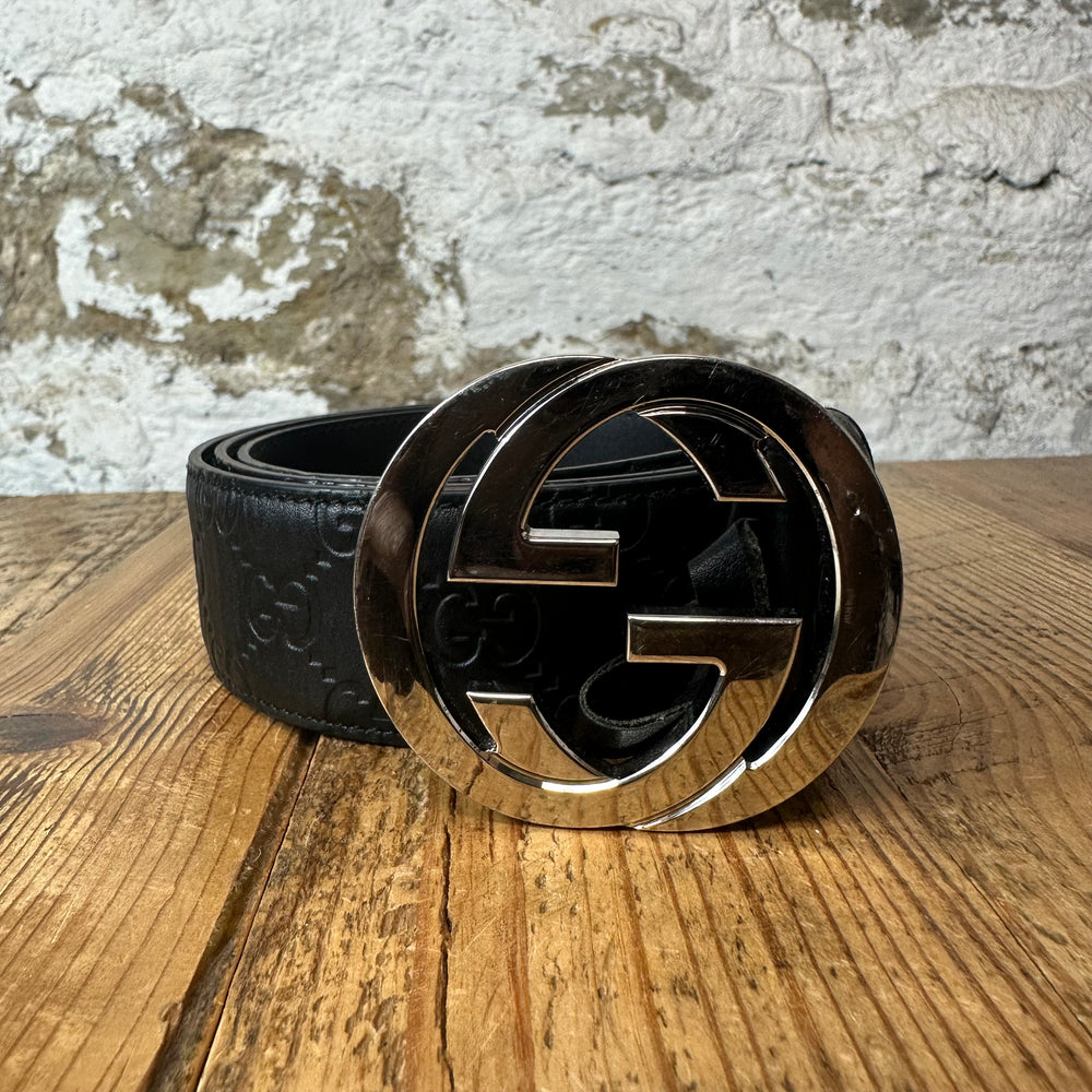 Gucci Black GG Monogram Embossed Belt Sz (95/38) W/ Box