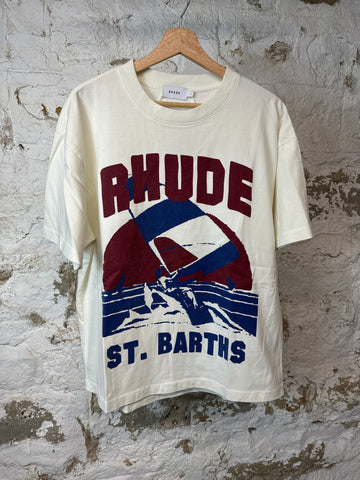 Rhude St. Barths Red Navy Logo White T-shirt Sz S