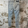 Amiri MX1 Black Leather Washed Blue Denim Jeans Sz 31