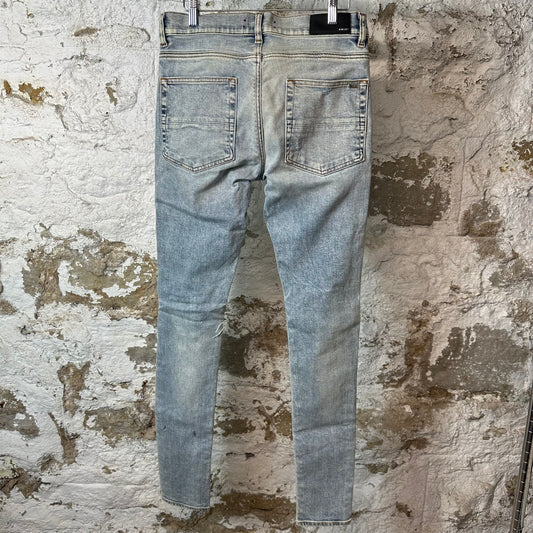 Amiri MX1 Black Leather Washed Blue Denim Jeans Sz 31