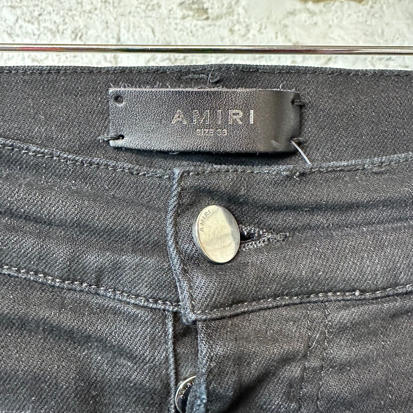 Amiri Knee Rip Plain Faded Black Denim Jeans Sz 38