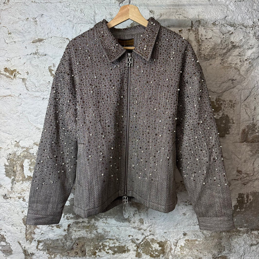 Birth Of Royal Child Rhinestone Zip Up Work Jacket Grey Sz L