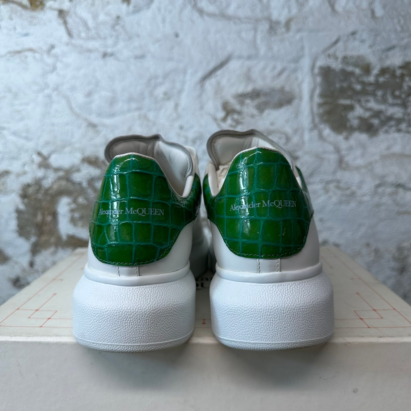 Alexander McQueen Green Croc Tab White Sneaker Sz 7.5 (40.5)