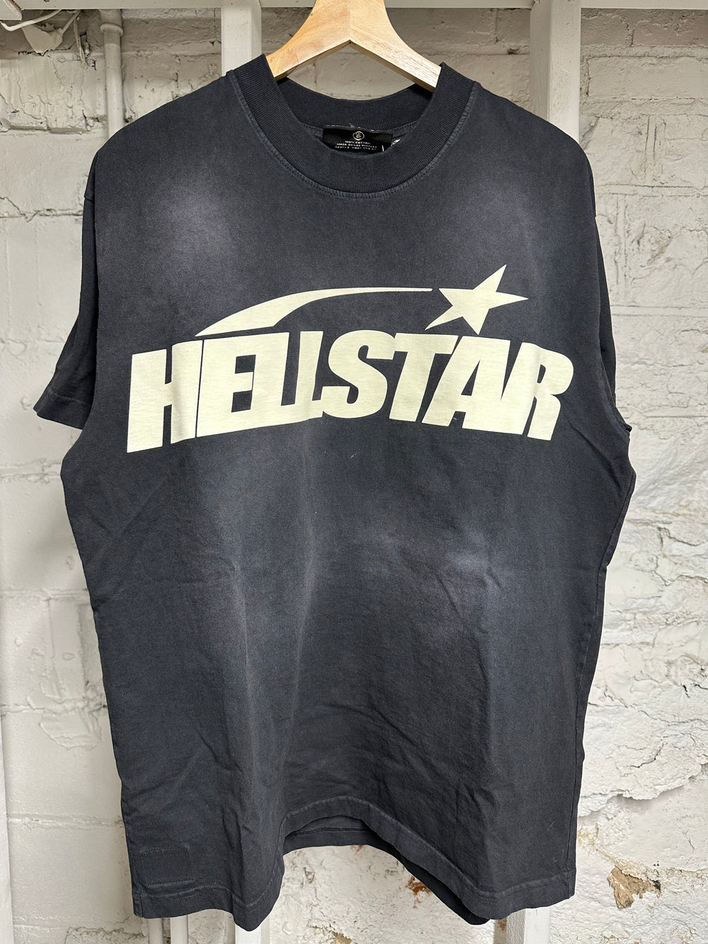 Hellstar Chest Spellout Faded Black T-Shirt Sz S