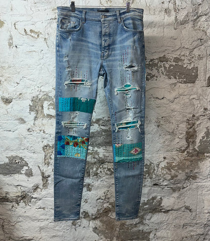 Amiri Quilted Patch Blue Denim Jeans Sz 36