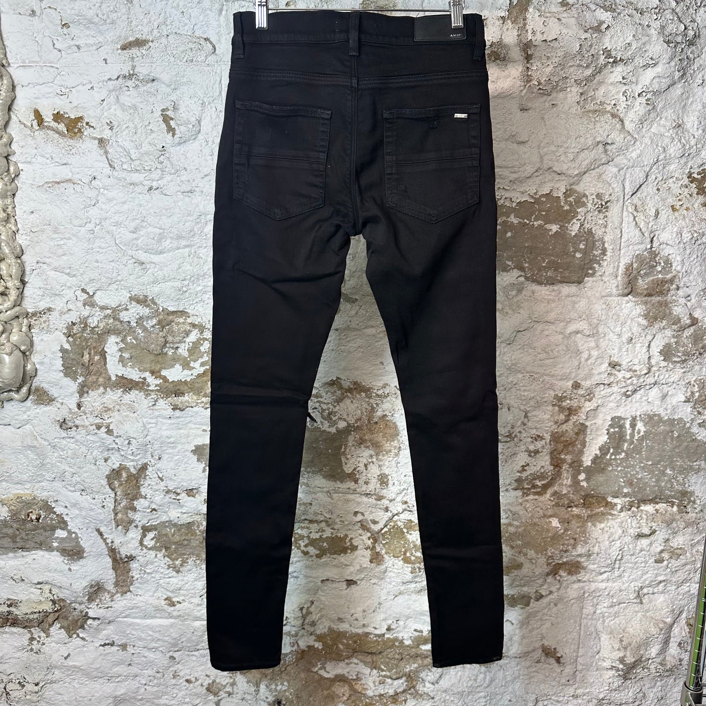 Amiri MX1 Black Leather Black Denim Jean Sz 29
