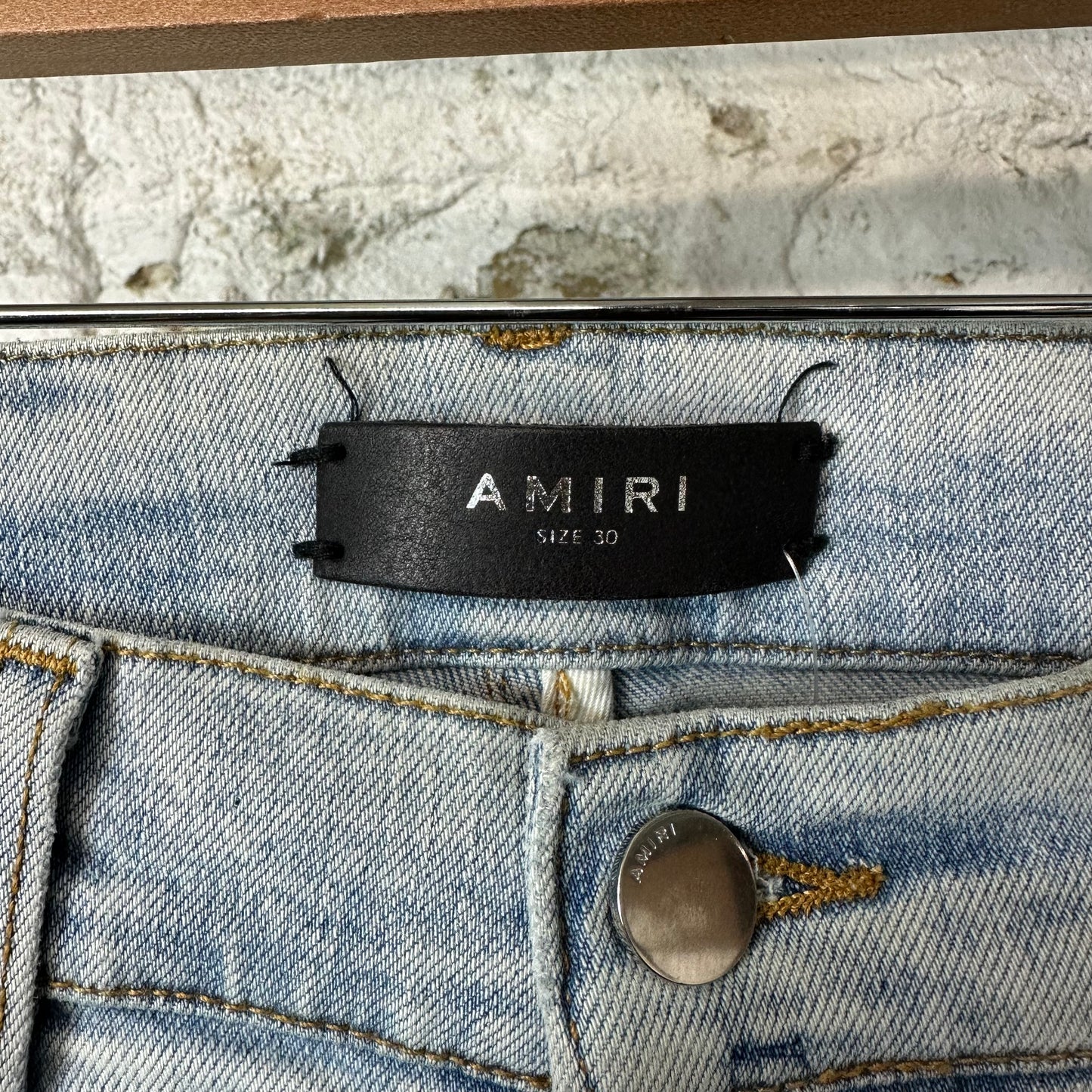 Amiri MX1 Multicolor Patch Light Blue Denim Jeans Sz 30