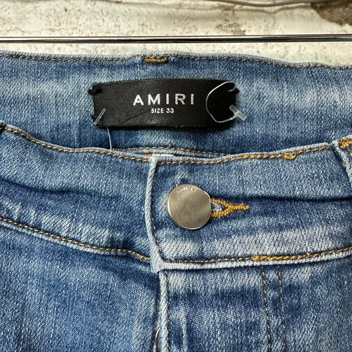Amiri MX1 Sky Blue Cream Blue Denim Jeans Sz 33