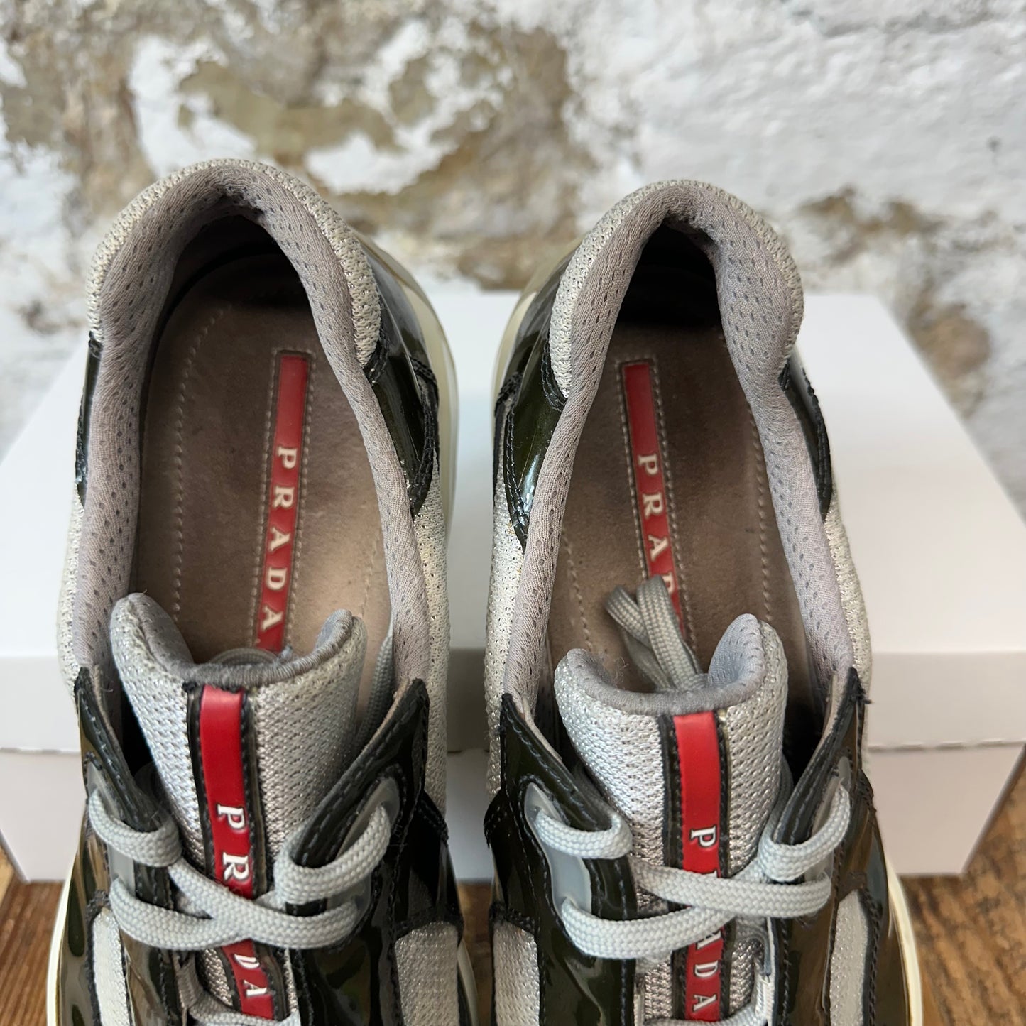 Prada Americas Cup Vintage Green Patent Gray Sz 9 No Box