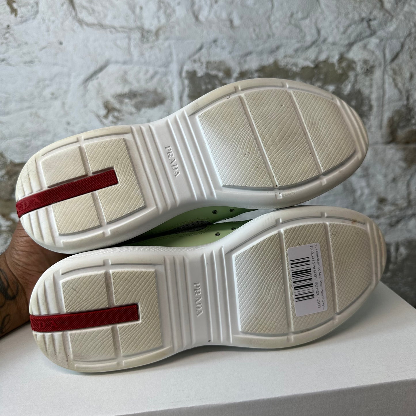 Prada Americas Cup Mint Green Patent Grey White Sneaker Sz 6 (38)