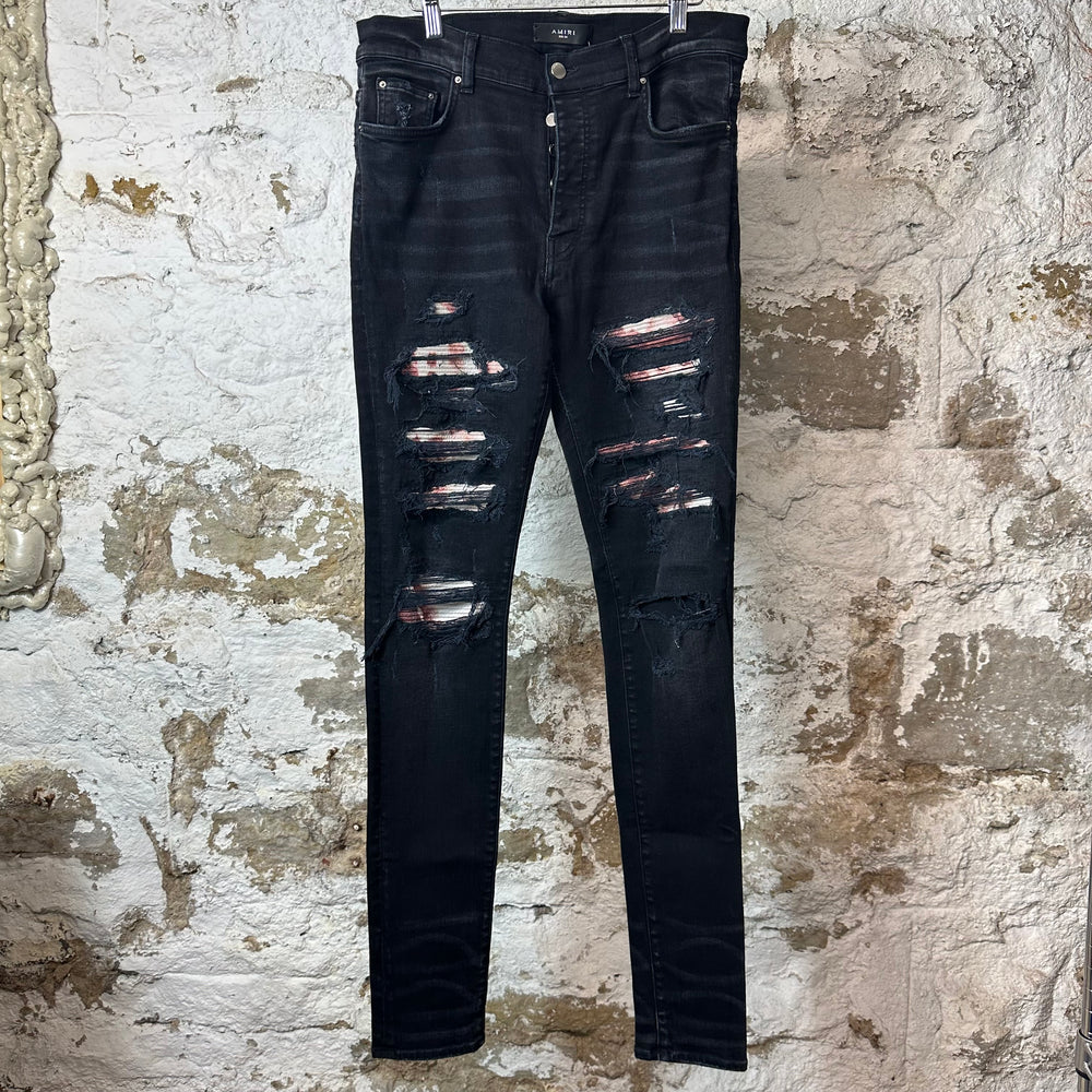 Amiri MX1 Red Tie Dye Black Denim Jeans Sz 34