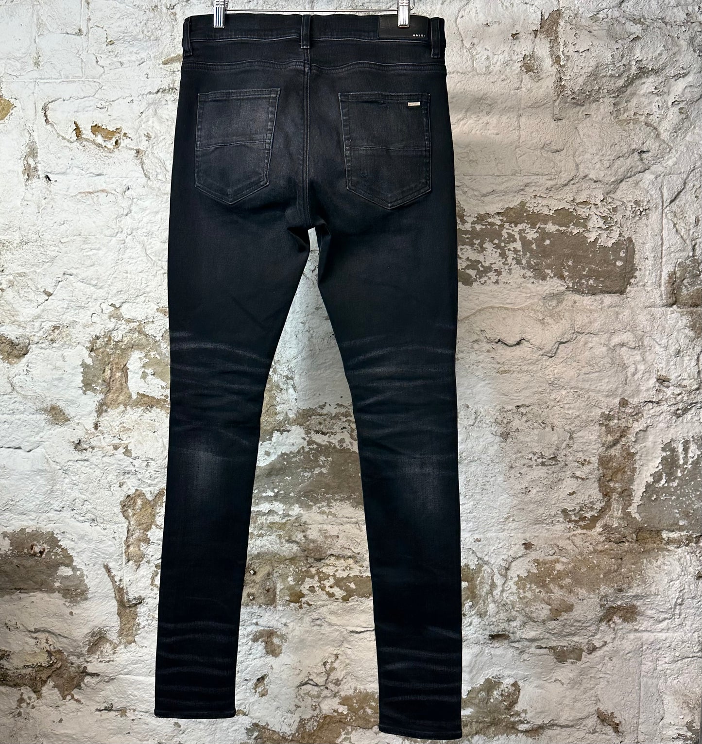 Amiri Knee Rip Paint Drip Spell Black Denim Jeans Sz 32