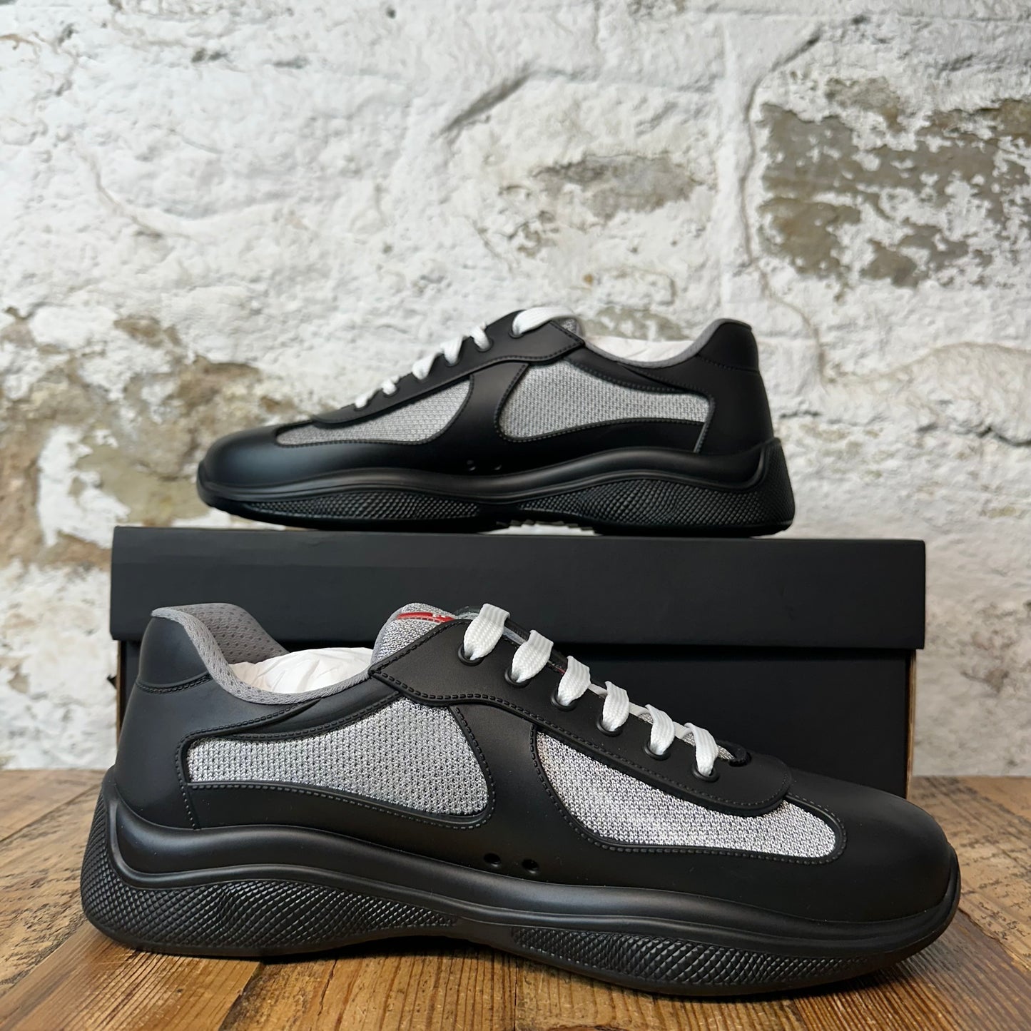 Prada Americas Cup Black Rubber Grey Sneaker Sz 10 (43) DS