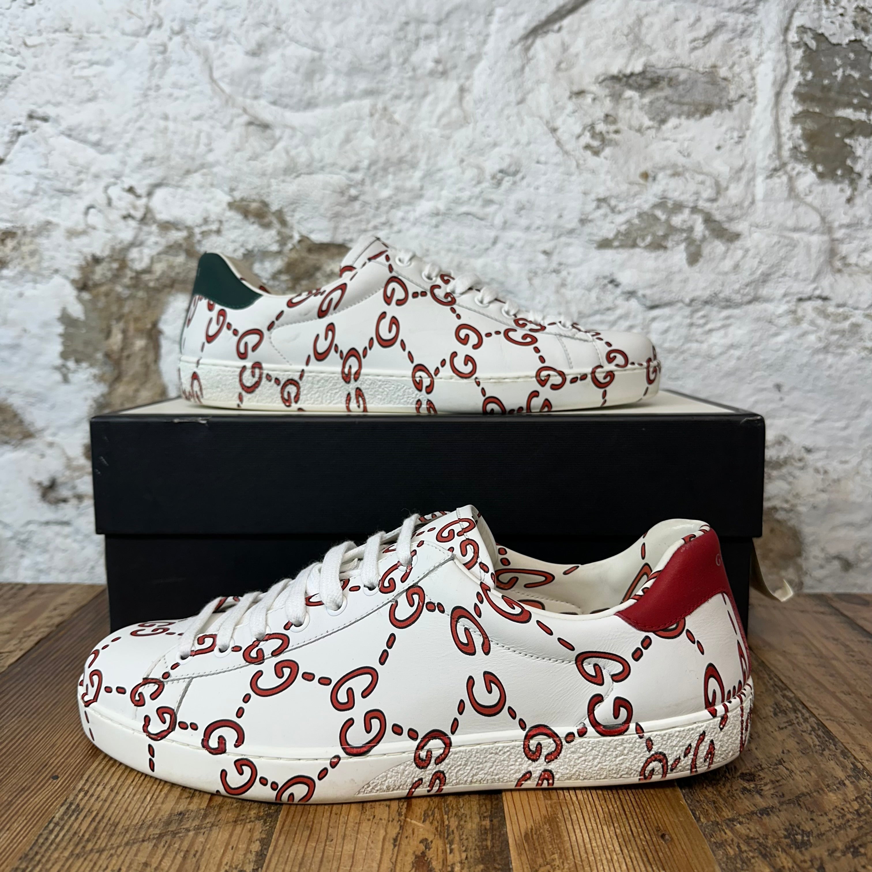 Gucci Red GG Monogram White Ace Sneaker Sz 9.5