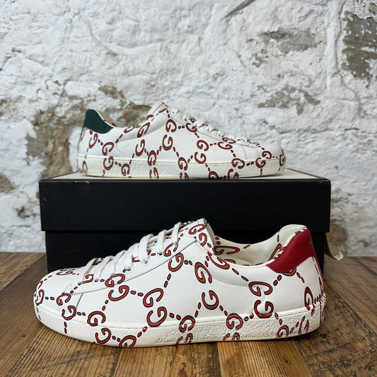 Gucci Red GG Monogram White Ace Sneaker Sz 9.5