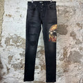 Amiri Horse Logo Distressed Black Denim Jeans Sz 33