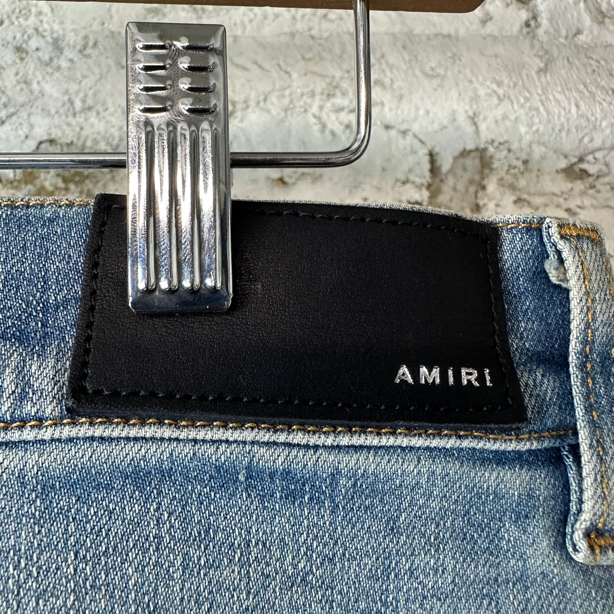 Amiri Knee Hole Plain Blue Denim Jeans Sz 34