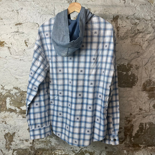Amiri Blue Plaid Button Up Hooded Jacket Sz XS