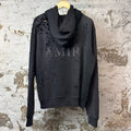 Amiri Gray AM Distressed Zip Up Hoodie Black Sz S