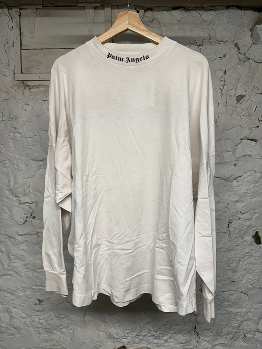 Palm Angels Black Pink Back Spellout White L/S T-Shirt Sz L