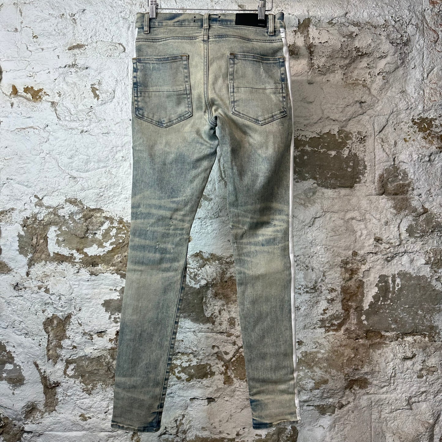 Amiri White Stripe Acid Wash Blue Denim Jeans Sz 30