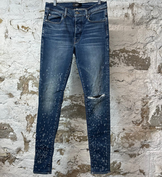 Amiri Knee Rip Shotgun Dark Blue Denim Jeans Sz 32