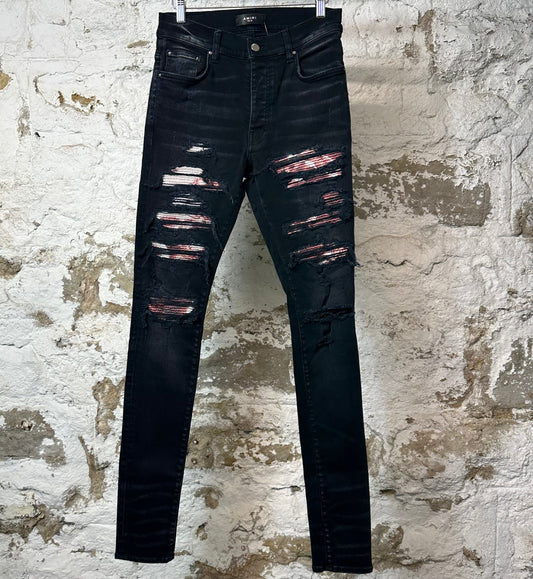 Amiri Mx1 Red Tie Dye Black Denim Jeans Sz 30
