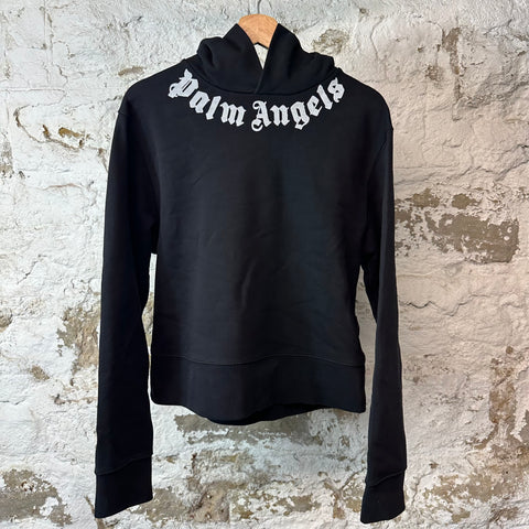 Palm Angels White Neck Spell Black Hoodie Sz L