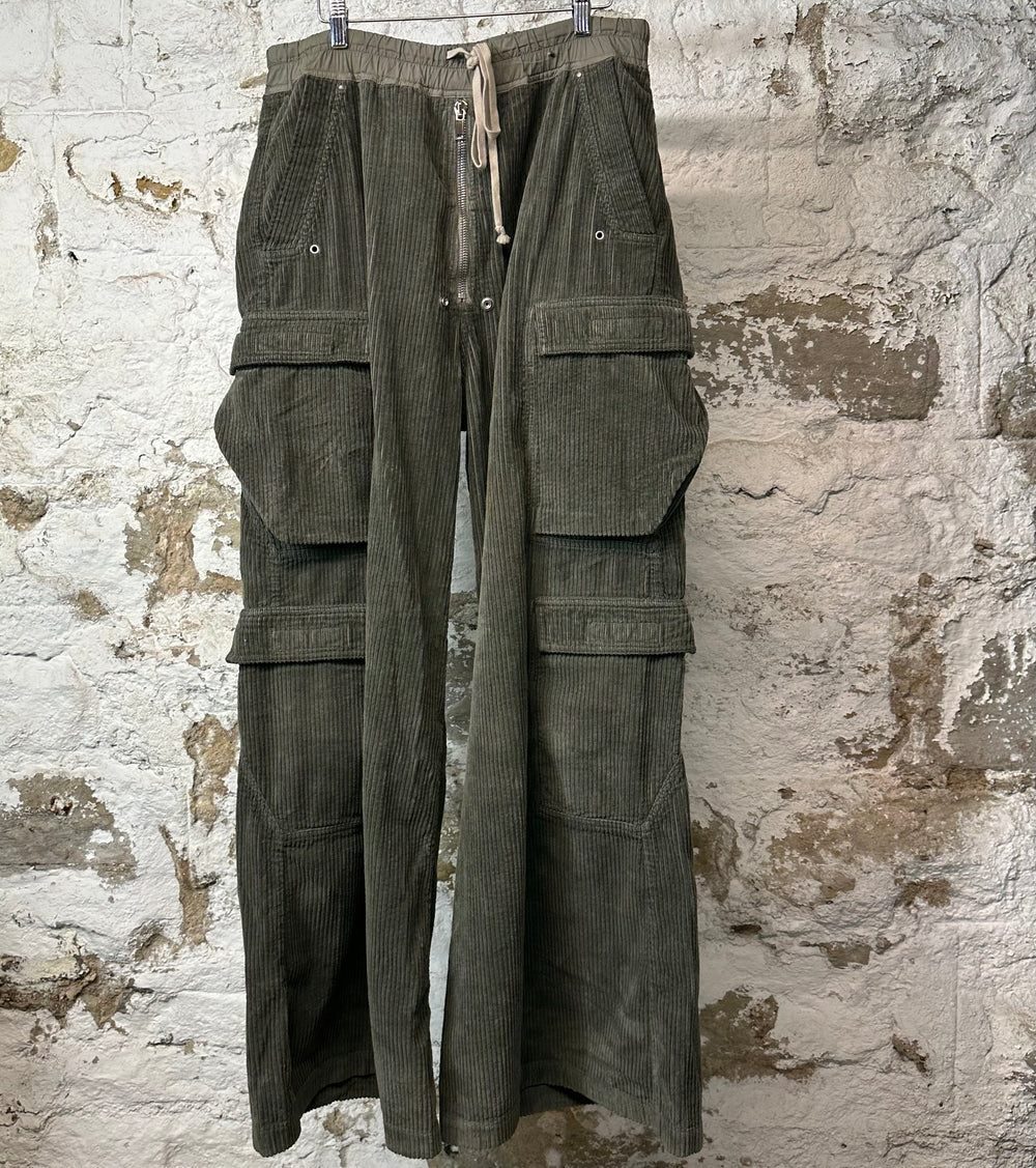 Rick Owens Green Corduroy Cargo Bela Pants Sz L