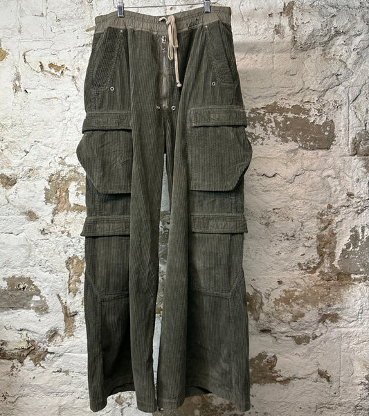 Rick Owens Green Corduroy Cargo Bela Pants Sz L
