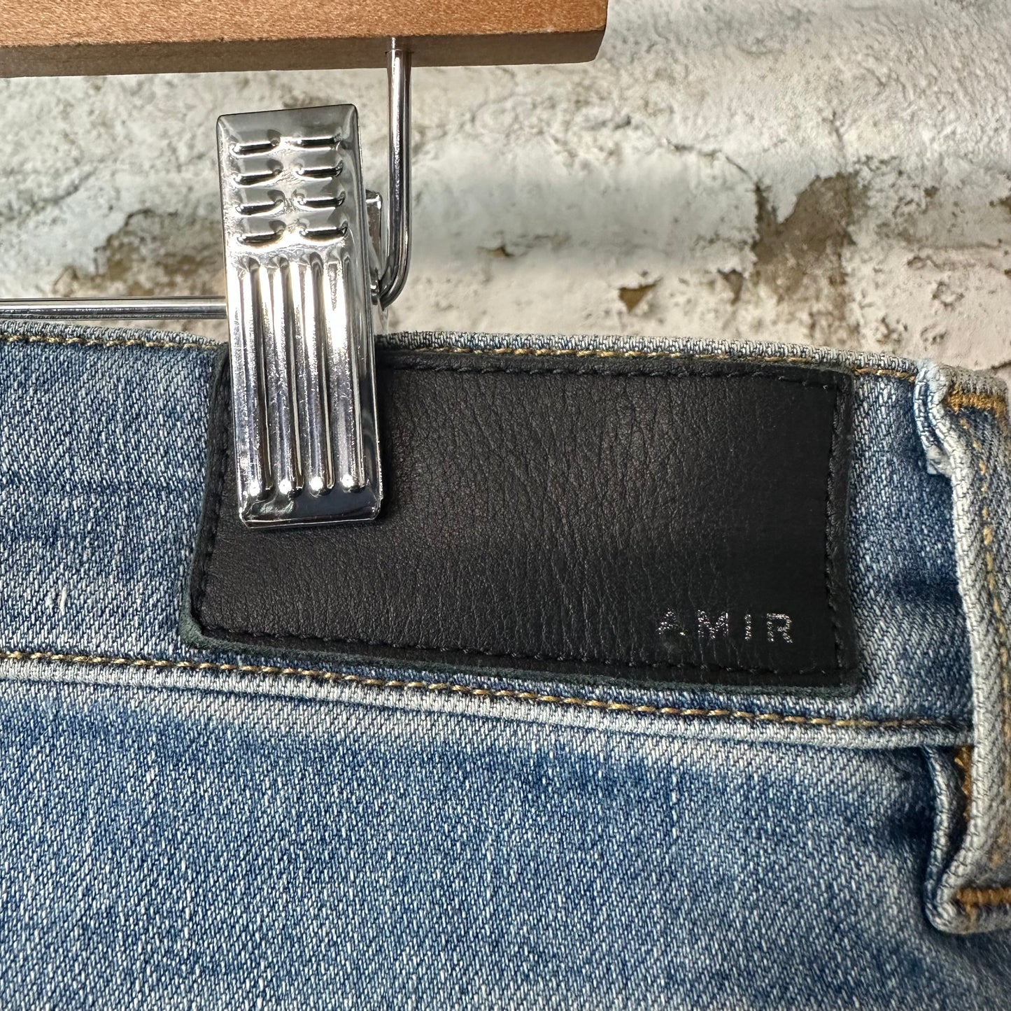 Amiri MX1 Camo Spell Blue Denim Jeans Sz 34