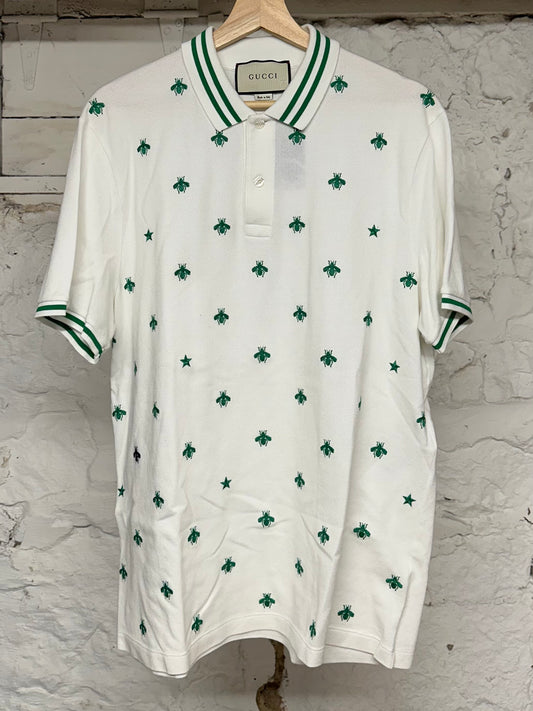 Gucci Bees White Green Polo Sz XXXL (Fits L)