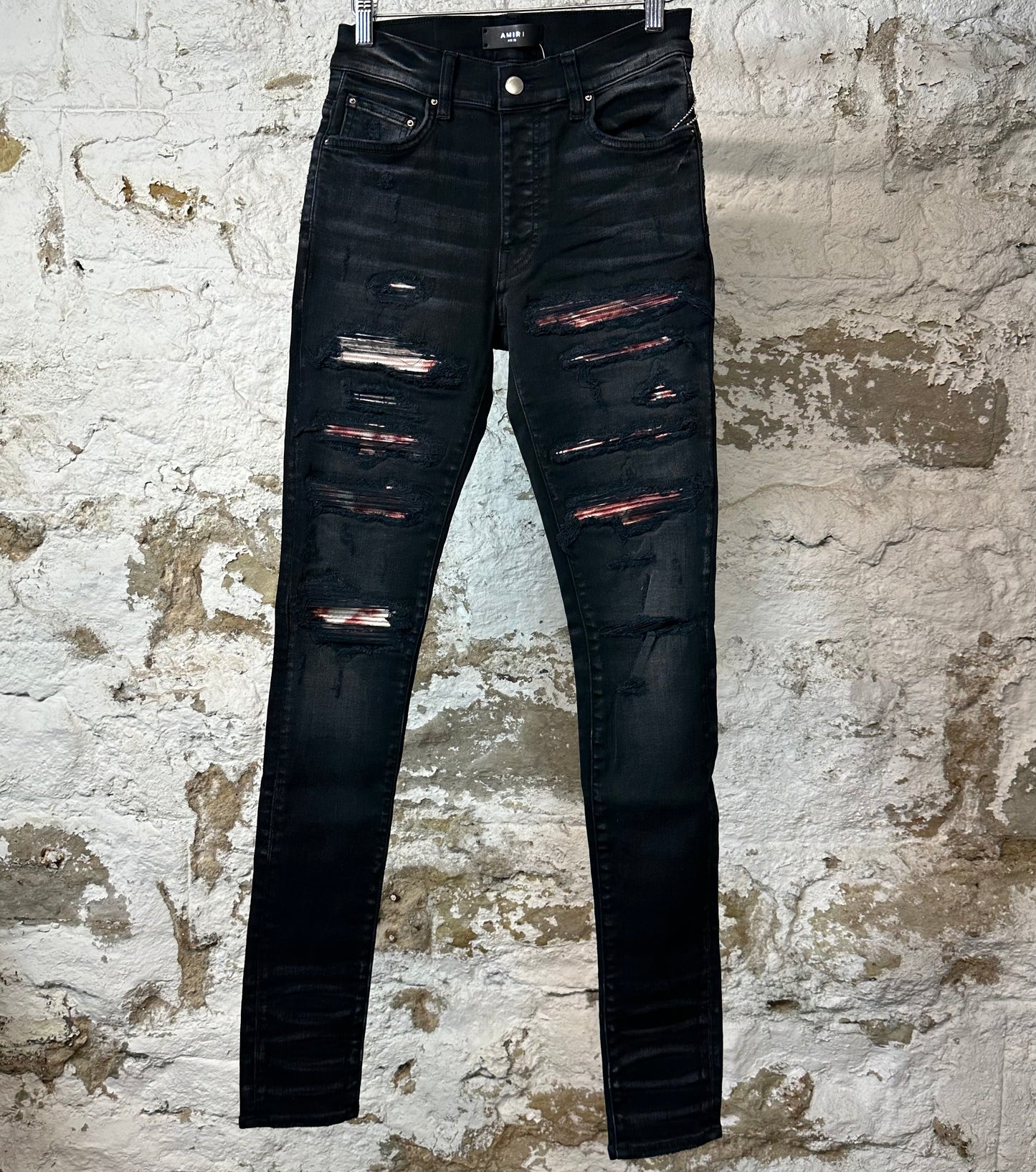 Amiri MX1 Red White Tie Dye Black Denim Jeans