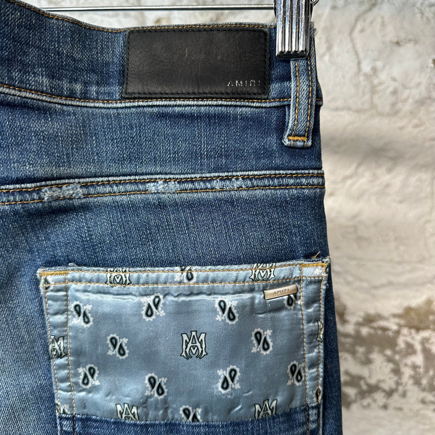 Amiri Paisley Patches Dark Blue Denim Jeans Sz 30