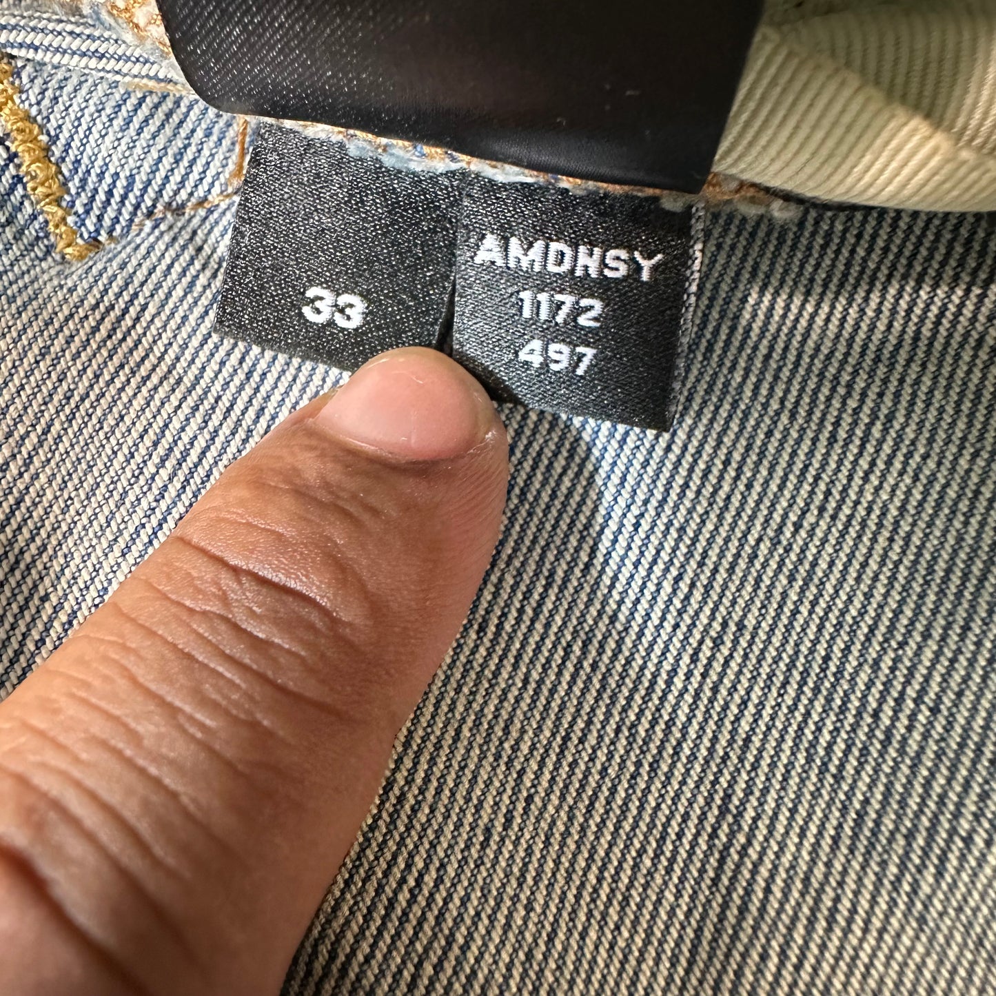 Amiri MX1 Blue Gold Patch Blue Denim Jeans Sz 33