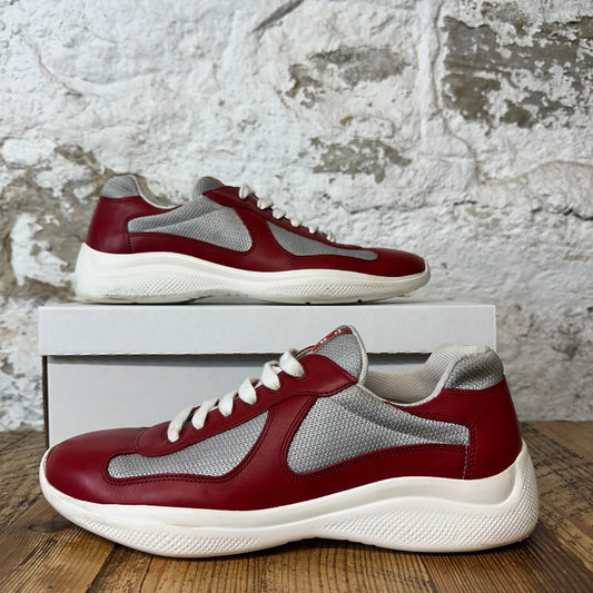 Prada Americas Cup Red Leather Grey White Sneaker Sz 9
