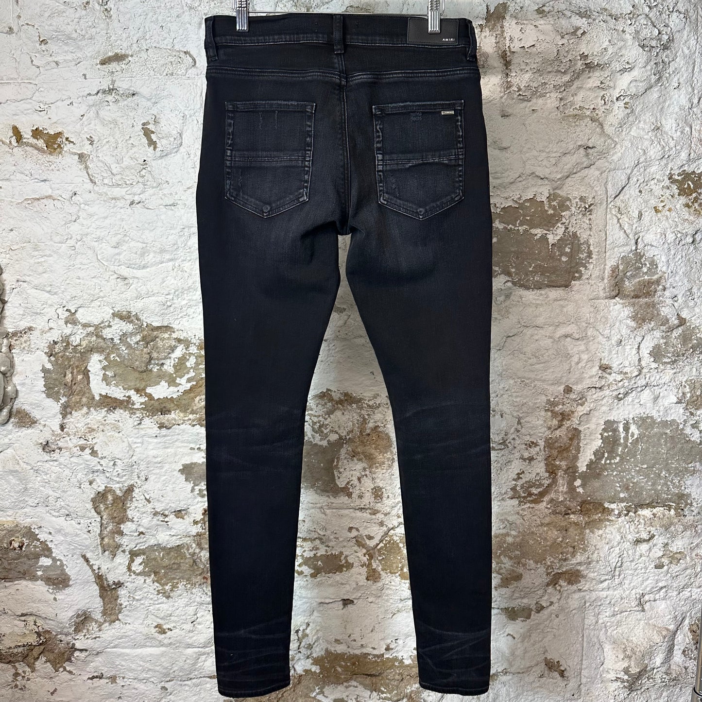 Amiri MX1 Camo Patch Black Denim Jeans Sz 32