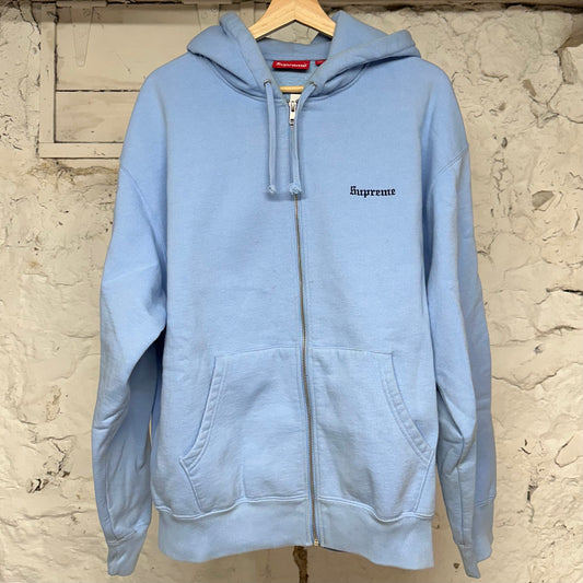 Supreme Crest Light Blue Zip Up Hoodie Sz L