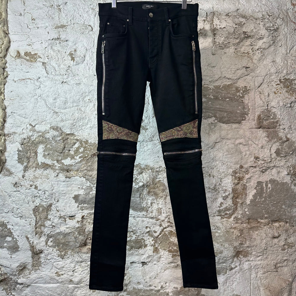 Amiri MX2 Brown Green Paisley Black Denim Jeans Sz 29