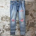 Amiri MX1 Pink Suede Blue Denim Jeans Sz 36