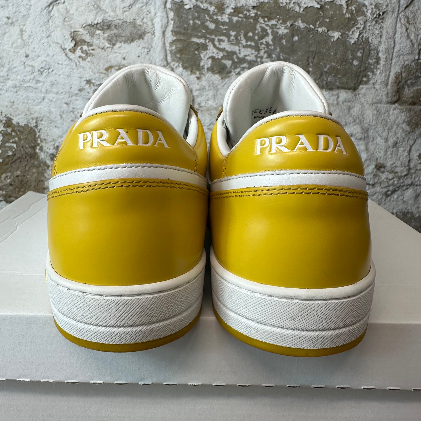 Prada Downtown Leather Yellow White Sneaker Sz 8