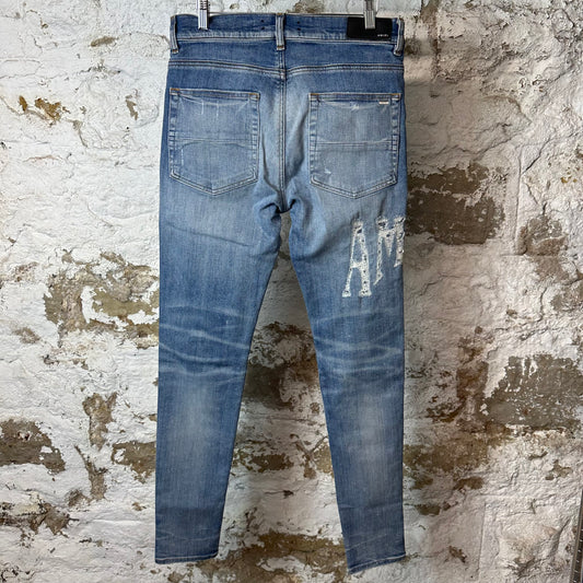 Amiri Distressed Side Spell Blue Denim Jeans Sz 32