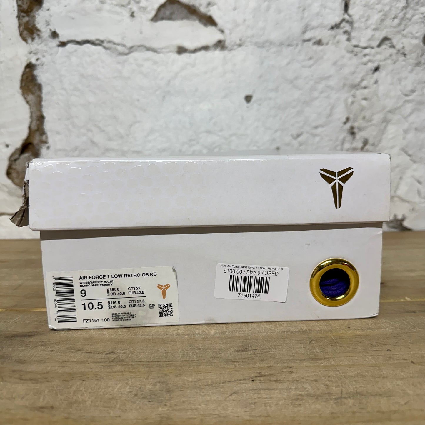 Nike Air Force 1 Low Kobe Bryant Lakers Home Sz 9