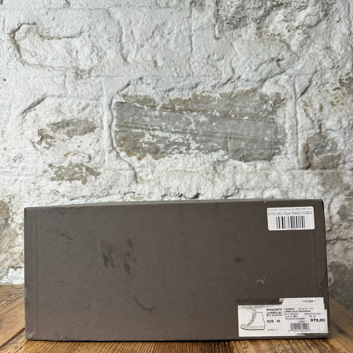 Rick Owens High Jumbo Lace Black Milk Sneaker Sz 7 (40)